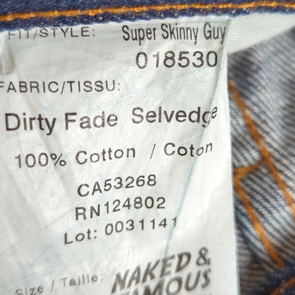 Naked & Famous Denim Men's Super Skinny Guy Jeans in Dirty Fade Selvedge - Picture 15 of 15